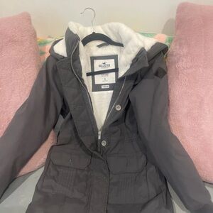 Hollister Gray Pea Coat with White Lining
